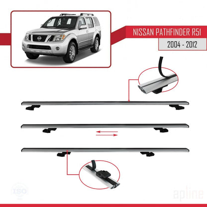 Compatible avec Nissan Pathfinder 3 (R51) 2004-2012 BASIC Model Barres de Toit Railing Porte-Bagages de Voiture Gris Aluminium 2 Barres