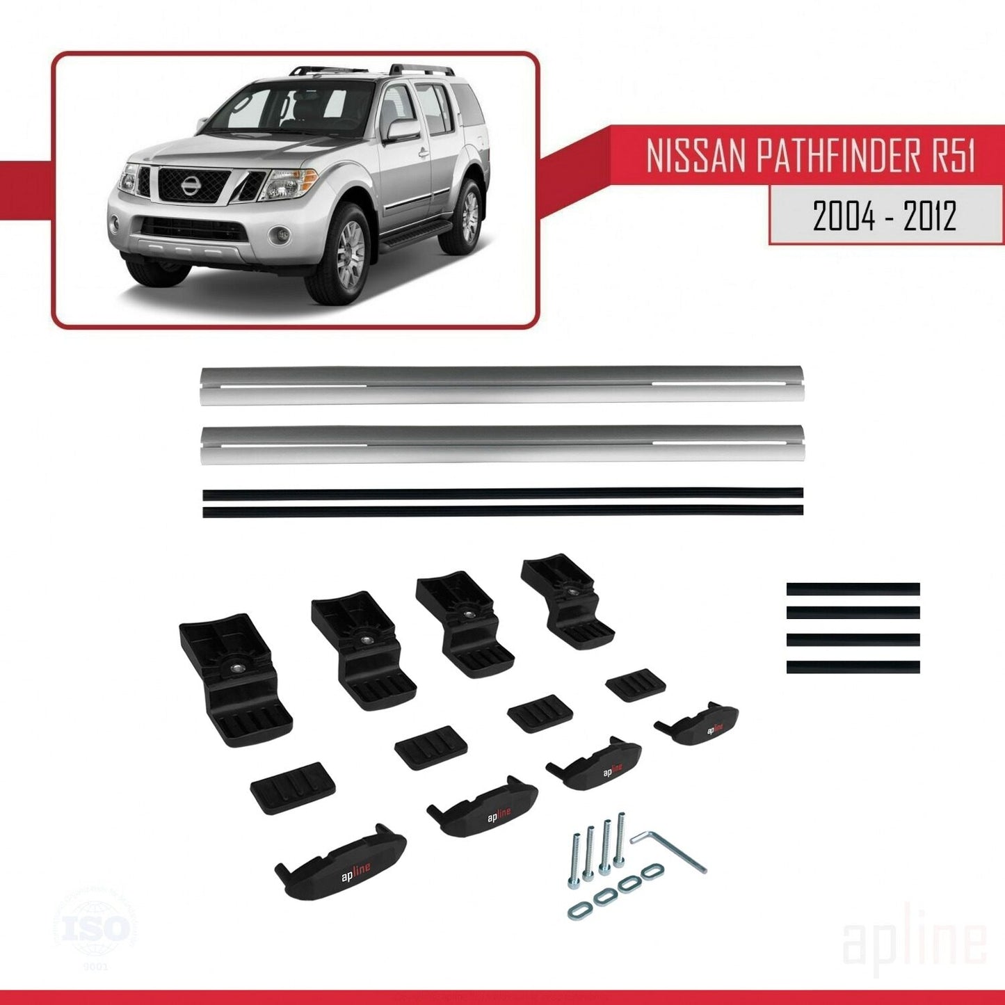 Compatible avec Nissan Pathfinder 3 (R51) 2004-2012 BASIC Model Barres de Toit Railing Porte-Bagages de Voiture Gris Aluminium 2 Barres