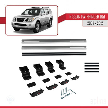 Compatible avec Nissan Pathfinder 3 (R51) 2004-2012 BASIC Model Barres de Toit Railing Porte-Bagages de Voiture Gris Aluminium 2 Barres