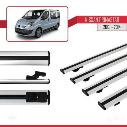 Compatible avec Nissan Primastar 2001-2014 BASIC Model Barres de Toit Railing Porte-Bagages de Voiture Gris Aluminium 4 Barres