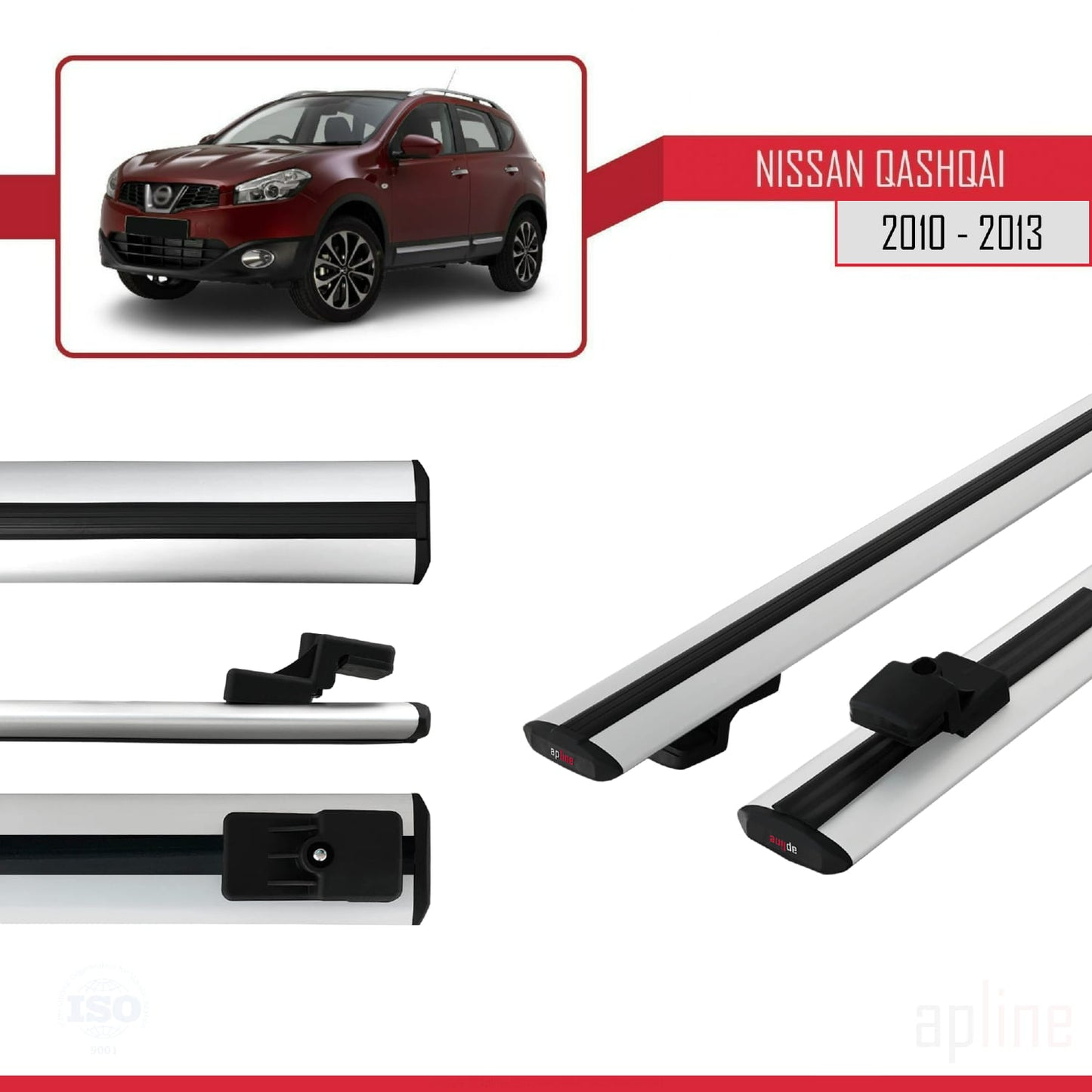 Compatible avec Nissan Qashqai (J10) Post-Facelift 2010-2013 BASIC Model Barres de Toit Railing Porte-Bagages de Voiture Gris Aluminium 2 Barres