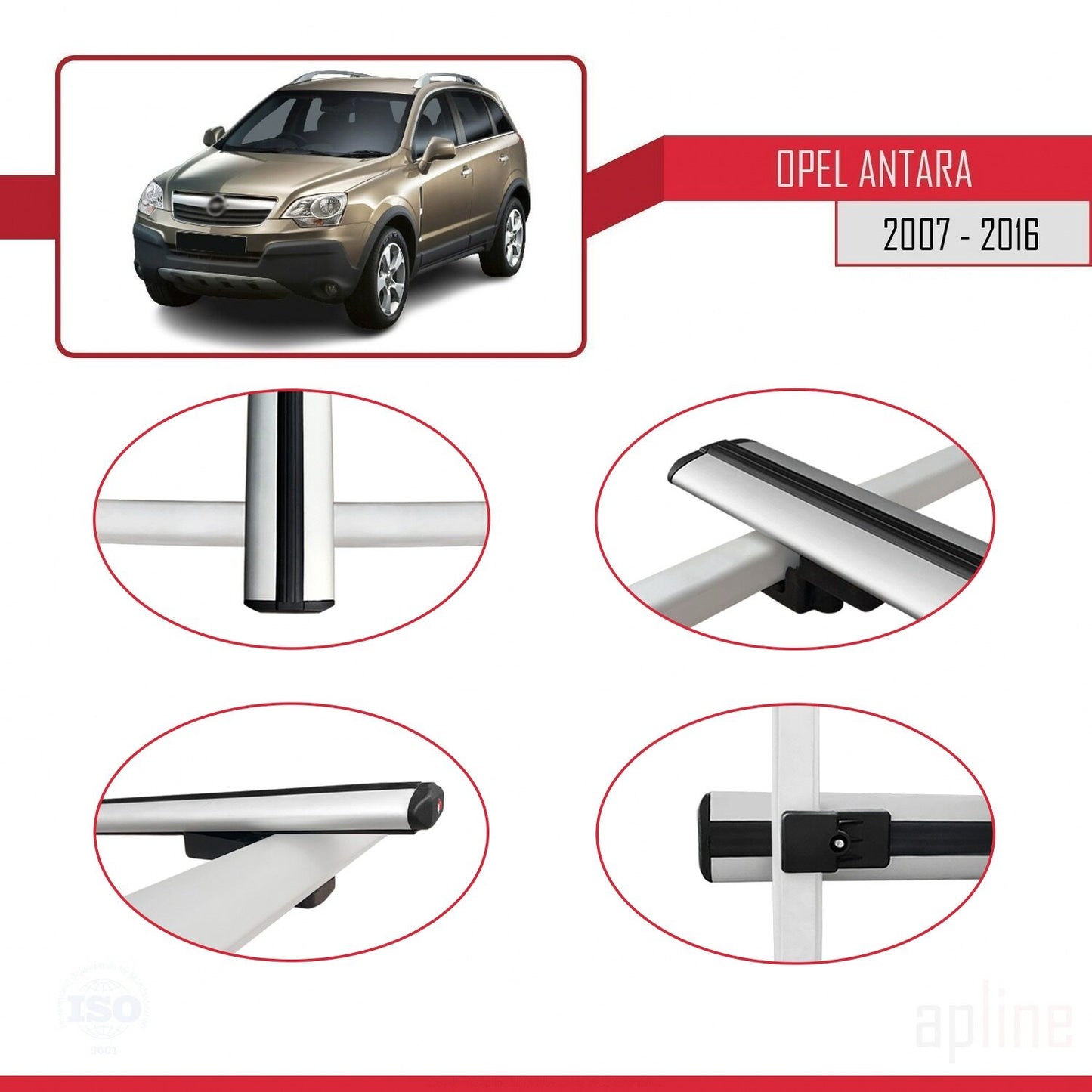 Compatible avec Opel Antara 2007-2016 BASIC Model Barres de Toit Railing Porte-Bagages de Voiture Gris Aluminium 3 Barres