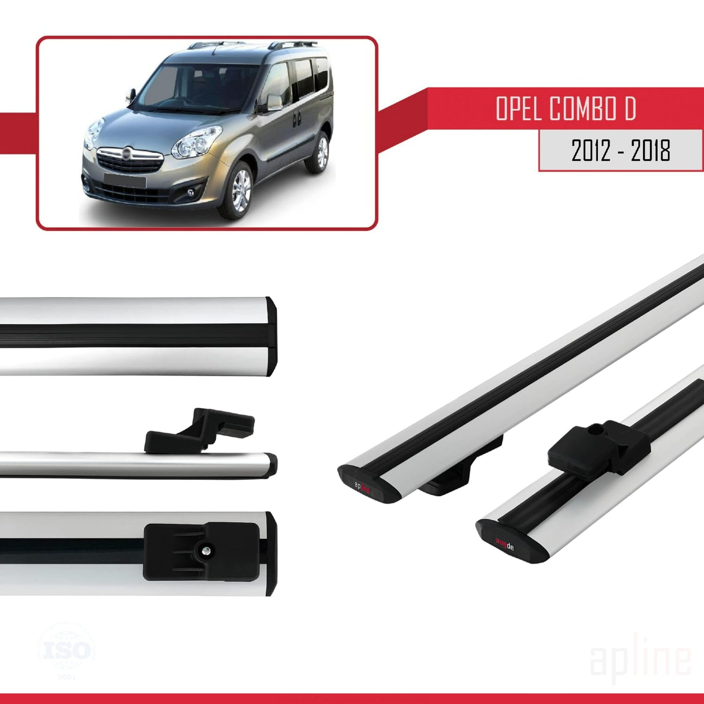 Compatible avec Opel Combo D 2012-2018 BASIC Model Barres de Toit Railing Porte-Bagages de Voiture Gris Aluminium 2 Barres