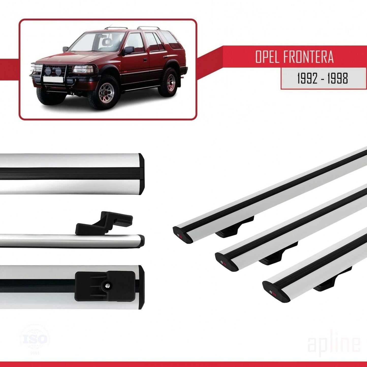 Compatible avec Opel Frontera 1992-1998 BASIC Model Barres de Toit Railing Porte-Bagages de Voiture Gris Aluminium 3 Barres
