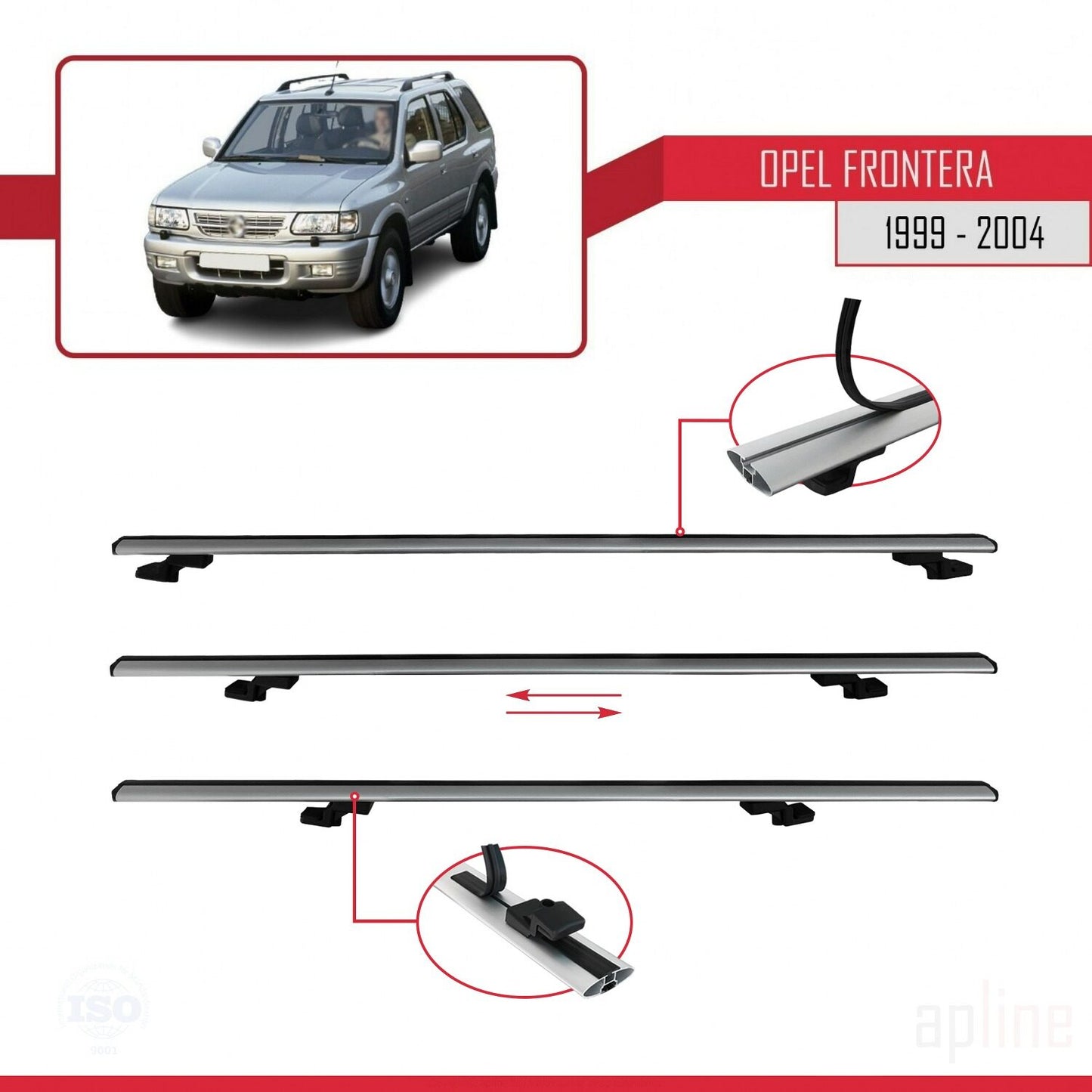 Compatible avec Opel Frontera 2 1999-2004 BASIC Model Barres de Toit Railing Porte-Bagages de Voiture Gris Aluminium 3 Barres