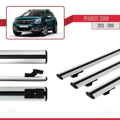 Compatible with Peugeot 2008 (A94) 2013-2019 BASIC Model Car Roof Rack Cross Bar Grey Aluminium 3 Bars