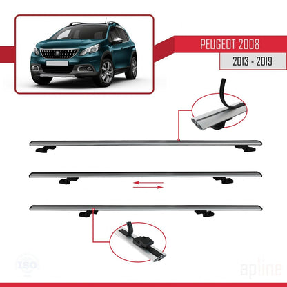 Compatible with Peugeot 2008 (A94) 2013-2019 BASIC Model Car Roof Rack Cross Bar Grey Aluminium 3 Bars