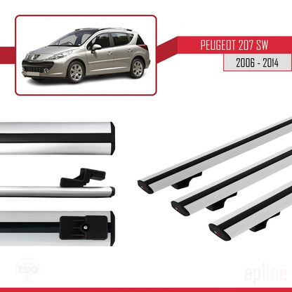 Compatible avec Peugeot 207 Break 2006-2014 BASIC Model Barres de Toit Railing Porte-Bagages de Voiture Gris Aluminium 3 Barres