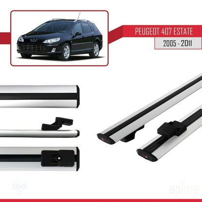 Compatible with Peugeot 407 SW 2005-2011 BASIC Model Car Roof Rack Cross Bar Grey Aluminium 2 Bars