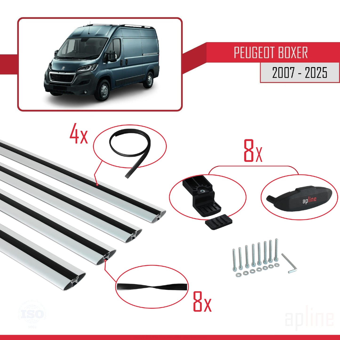 Compatible avec Peugeot Boxer 2 2007-2025 BASIC Model Barres de Toit Railing Porte-Bagages de Voiture Gris Aluminium 4 Barres