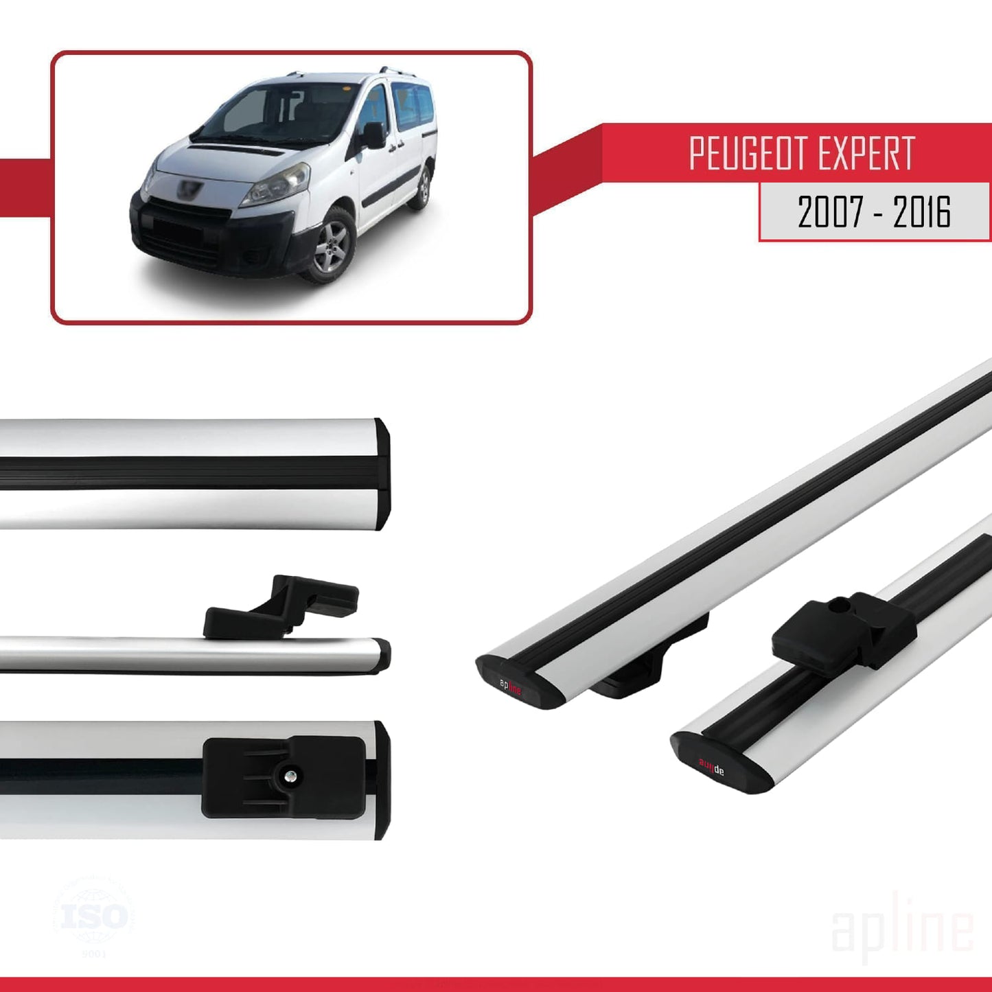 Compatible avec Peugeot Expert 2 2007-2016 BASIC Model Barres de Toit Railing Porte-Bagages de Voiture Gris Aluminium 2 Barres