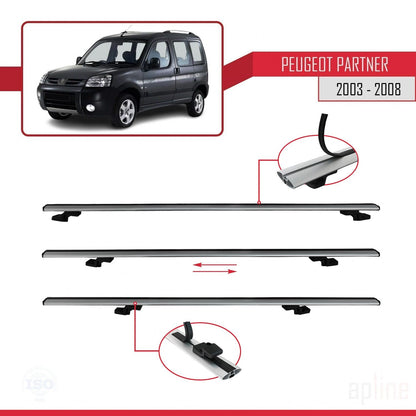 Compatible avec Peugeot Partner Post-Facelift 2003-2008 BASIC Model Barres de Toit Railing Porte-Bagages de Voiture Gris Aluminium 2 Barres