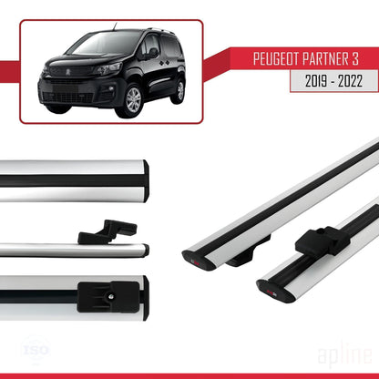 Compatible avec Peugeot Partner 3 2019-2022 BASIC Model Barres de Toit Railing Porte-Bagages de Voiture Gris Aluminium 2 Barres