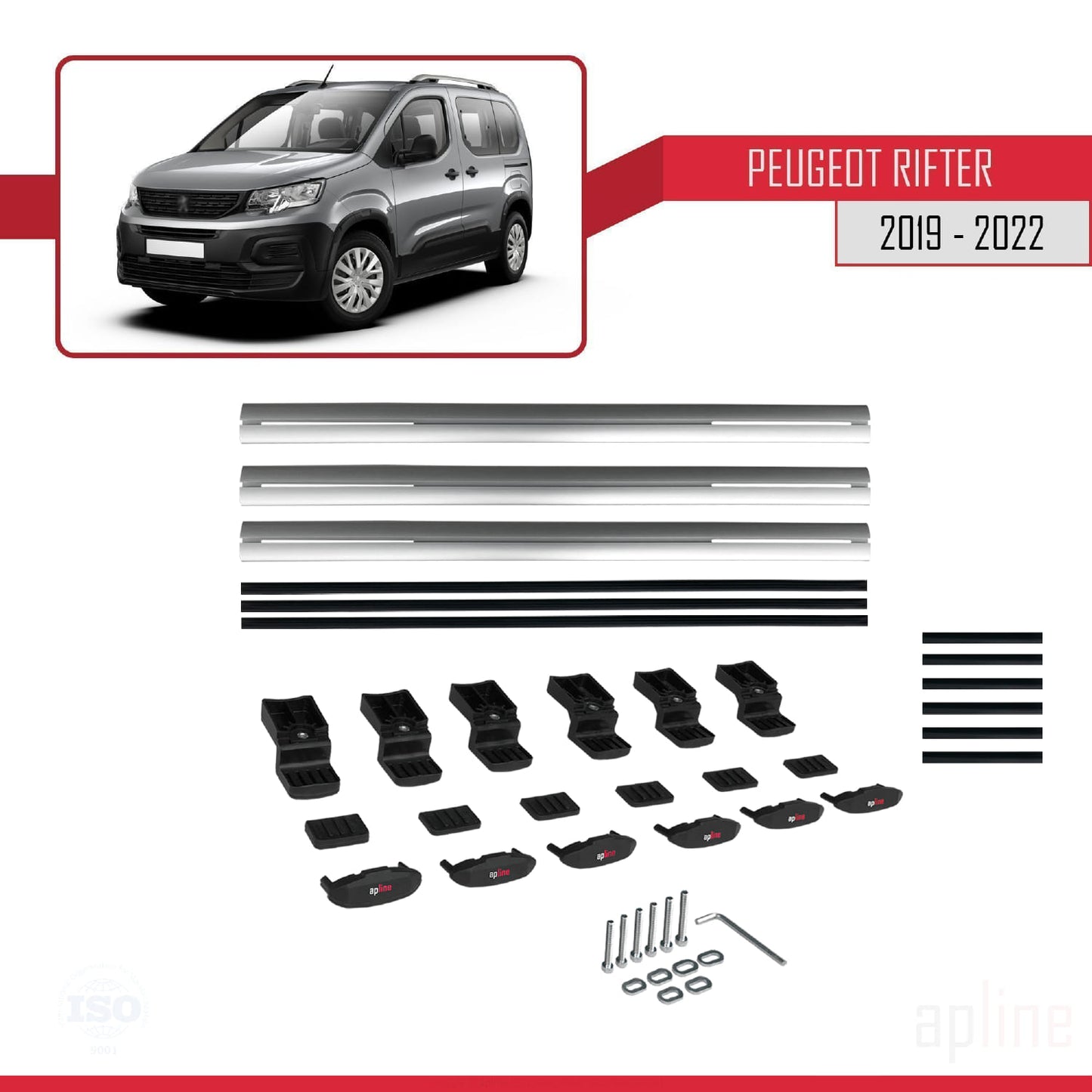 Compatible avec Peugeot Rifter 2019-2022 BASIC Model Barres de Toit Railing Porte-Bagages de Voiture Gris Aluminium 3 Barres