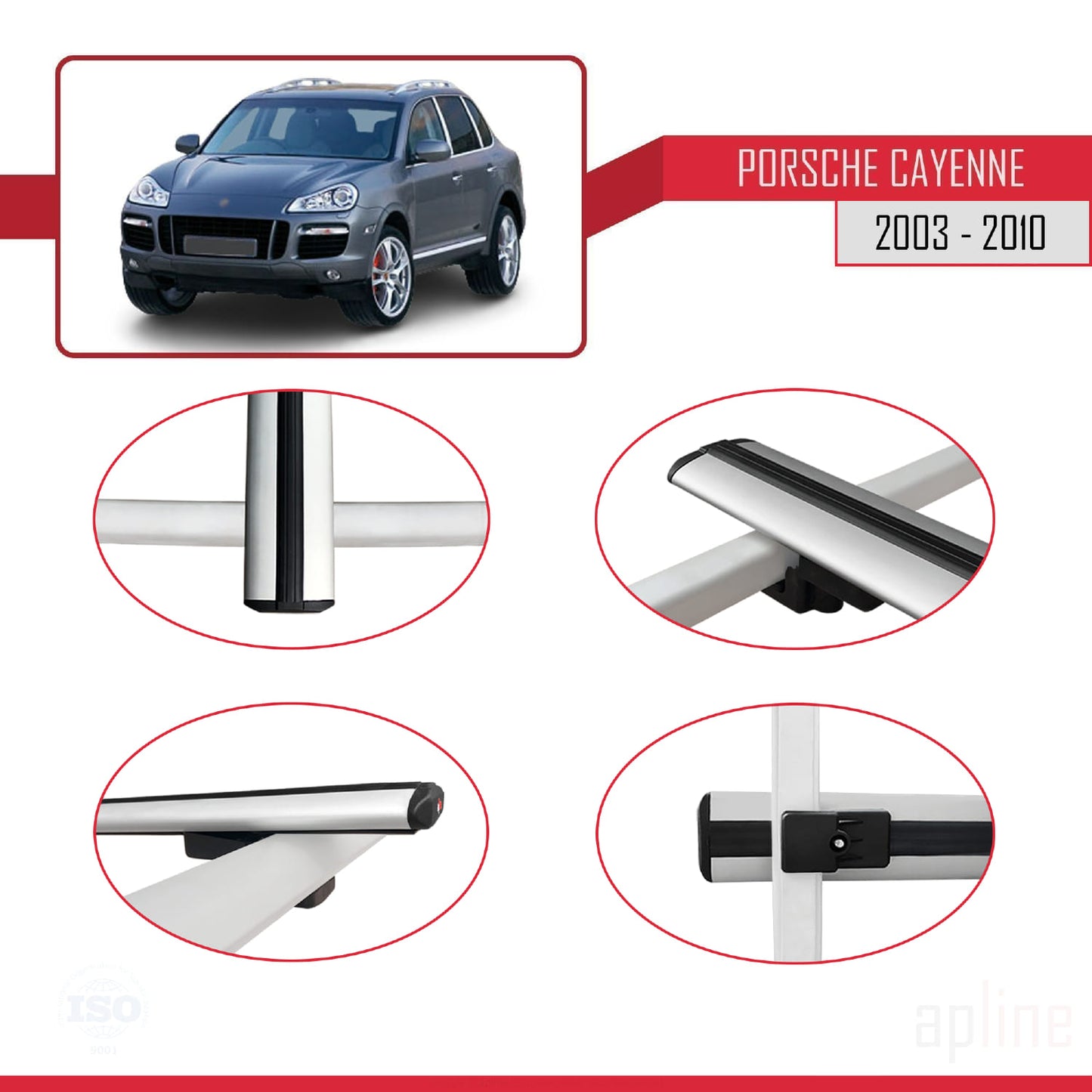 Compatible avec Porsche Cayenne (9PA) 2003-2010 BASIC Model Barres de Toit Railing Porte-Bagages de Voiture Gris Aluminium 3 Barres