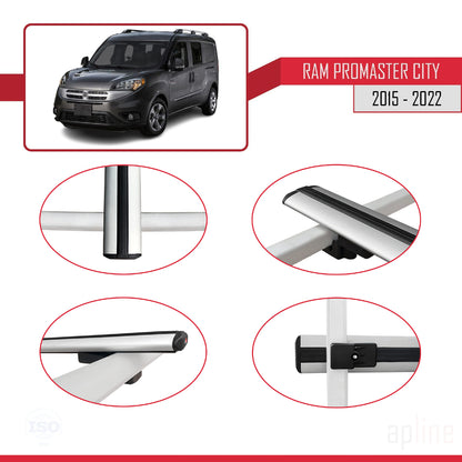 Compatible avec Ram Promaster City (636) 2015-2022 BASIC Model Barres de Toit Railing Porte-Bagages de Voiture Gris Aluminium 3 Barres