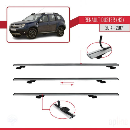Compatible avec Renault Duster (HS) Post-Facelift 2014-2017 BASIC Model Barres de Toit Railing Porte-Bagages de Voiture Gris Aluminium 3 Barres