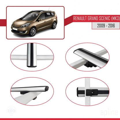 Compatible avec Renault Grand Scenic 3 2009-2016 BASIC Model Barres de Toit Railing Porte-Bagages de Voiture Gris Aluminium 3 Barres