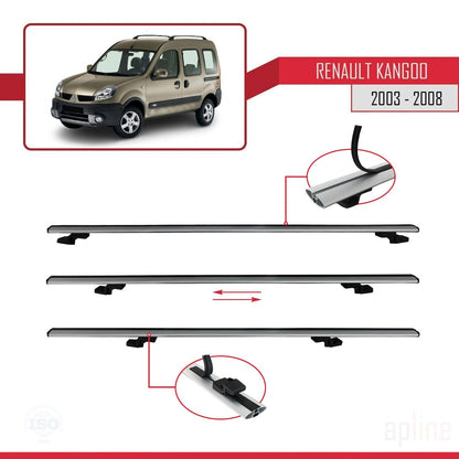 Compatible avec Renault Kangoo (X76) Post-Facelift 2003-2008 BASIC Model Barres de Toit Railing Porte-Bagages de Voiture Gris Aluminium 2 Barres