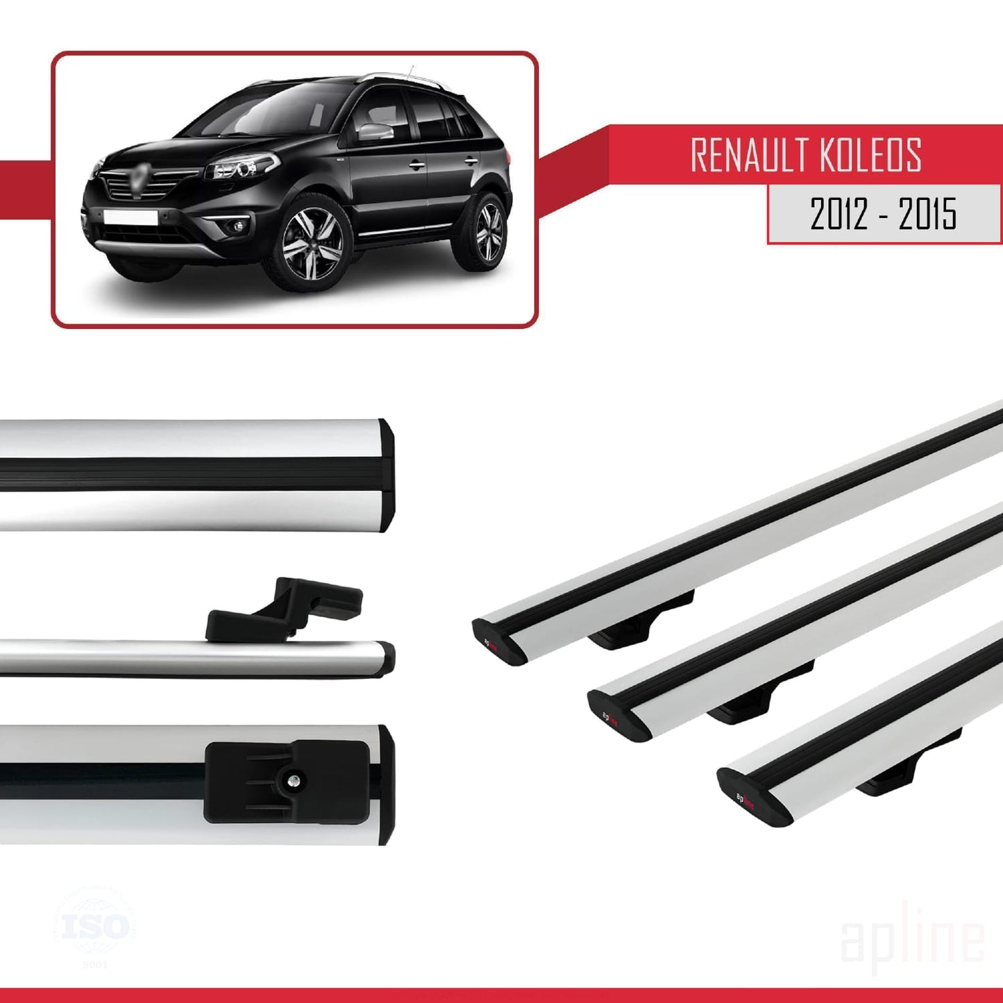 Compatible avec Renault Koleos (HY) Post-Facelift 2012-2015 BASIC Model Barres de Toit Railing Porte-Bagages de Voiture Gris Aluminium 3 Barres