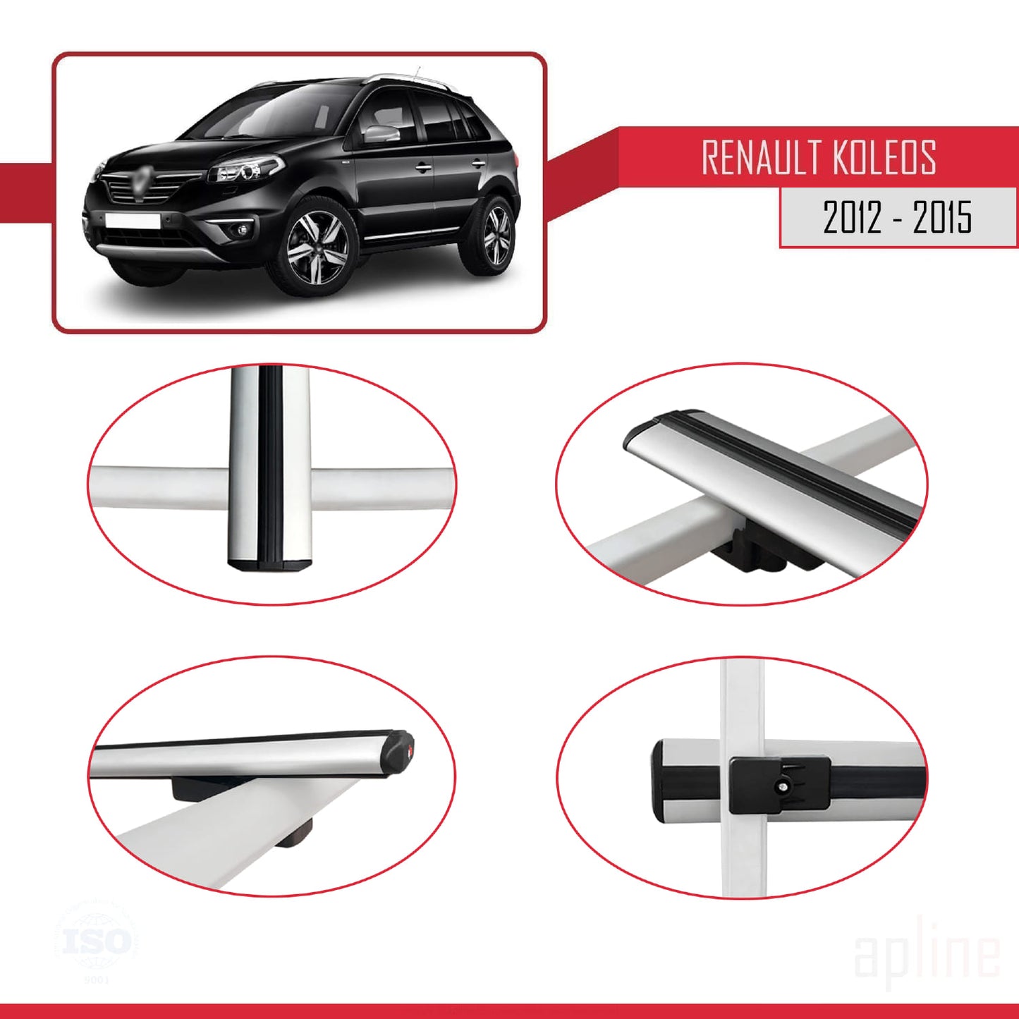 Compatible avec Renault Koleos (HY) Post-Facelift 2012-2015 BASIC Model Barres de Toit Railing Porte-Bagages de Voiture Gris Aluminium 2 Barres