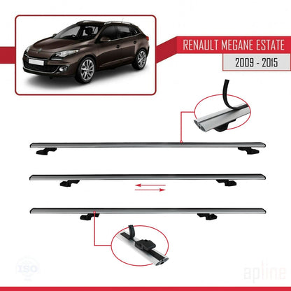 Compatible avec Renault Megane 3 ST 2009-2015 BASIC Model Barres de Toit Railing Porte-Bagages de Voiture Gris Aluminium 2 Barres