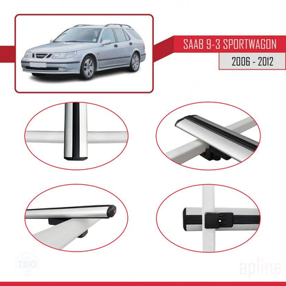 Compatible avec Saab 9-3 II Break 2006-2012 BASIC Model Barres de Toit Railing Porte-Bagages de Voiture Gris Aluminium 3 Barres