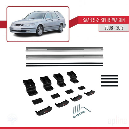 Compatible avec Saab 9-3 II Break 2006-2012 BASIC Model Barres de Toit Railing Porte-Bagages de Voiture Gris Aluminium 2 Barres
