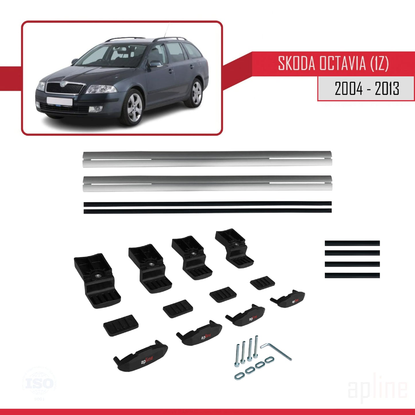 Compatible with Skoda Octavia 2 (1Z) 2004-2013 BASIC Model Car Roof Rack Cross Bar Grey Aluminium 2 Bars