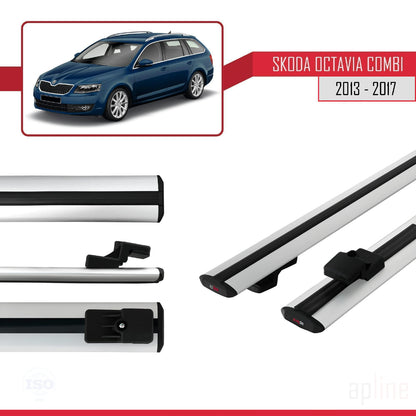 Compatible with Skoda Octavia 3 (5E) SW Pre-Facelift 2013-2017 BASIC Model Car Roof Rack Cross Bar Grey Aluminium 2 Bars