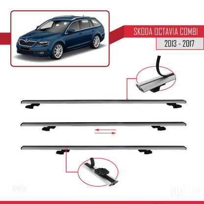 Compatible with Skoda Octavia 3 (5E) SW Pre-Facelift 2013-2017 BASIC Model Car Roof Rack Cross Bar Grey Aluminium 2 Bars