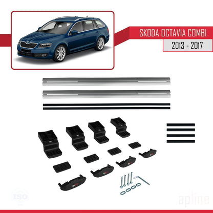 Compatible with Skoda Octavia 3 (5E) SW Pre-Facelift 2013-2017 BASIC Model Car Roof Rack Cross Bar Grey Aluminium 2 Bars