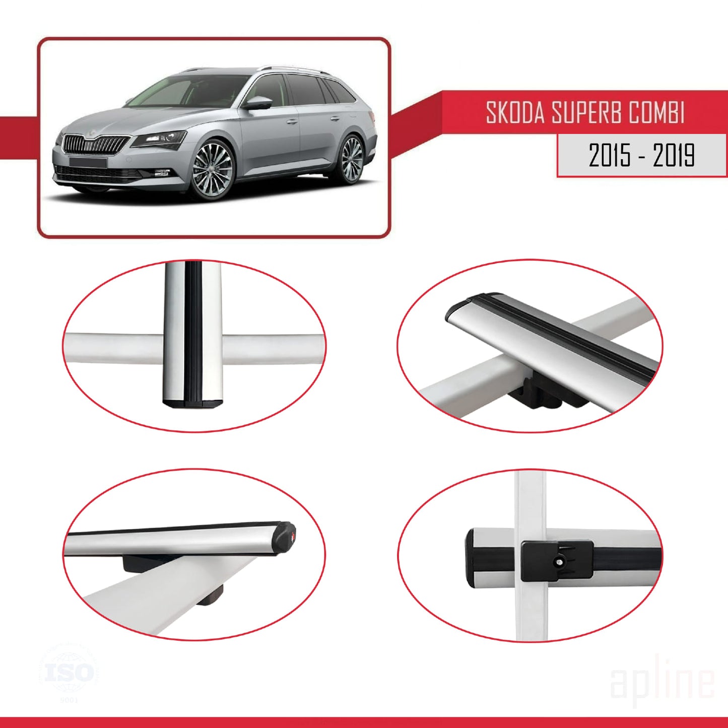 Compatible avec Skoda Superb 3 (3V) Break Pre-Facelift 2015-2019 BASIC Model Barres de Toit Railing Porte-Bagages de Voiture Gris Aluminium 3 Barres