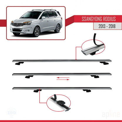 Compatible with Ssangyong Rodius 2 2013-2018 BASIC Model Car Roof Rack Cross Bar Grey Aluminium 3 Bars
