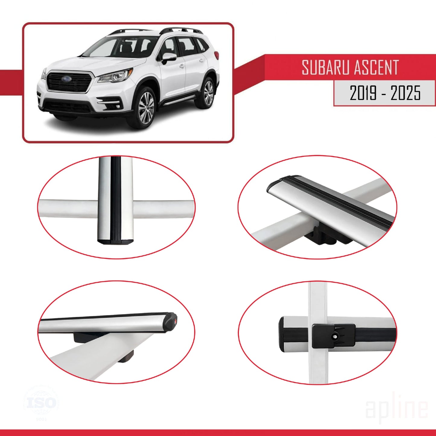 Compatible avec Subaru Ascent 2019-2025 BASIC Model Barres de Toit Railing Porte-Bagages de Voiture Gris Aluminium 3 Barres