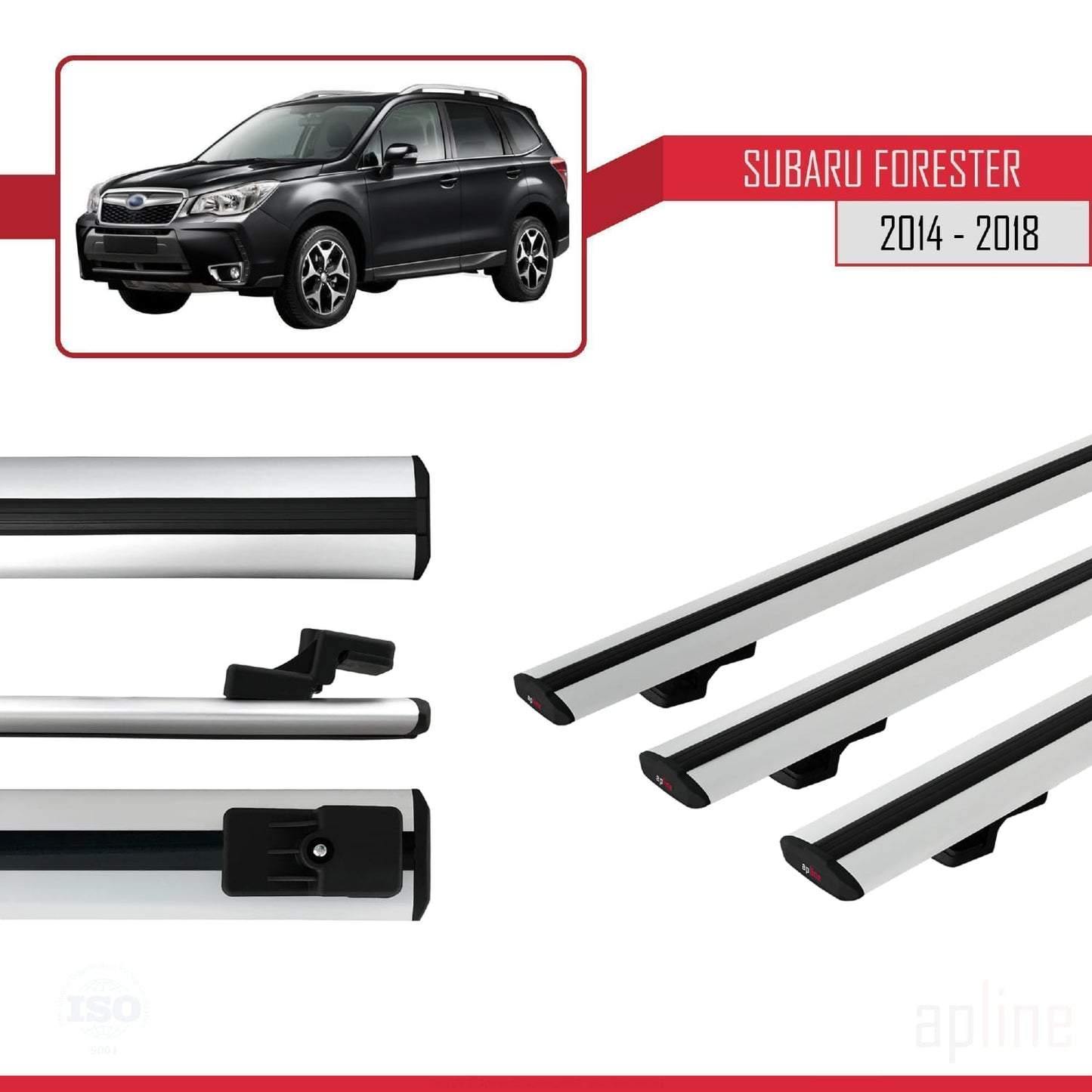 Compatible avec Subaru Forester 4 (SJ) 2014-2018 BASIC Model Barres de Toit Railing Porte-Bagages de Voiture Gris Aluminium 3 Barres