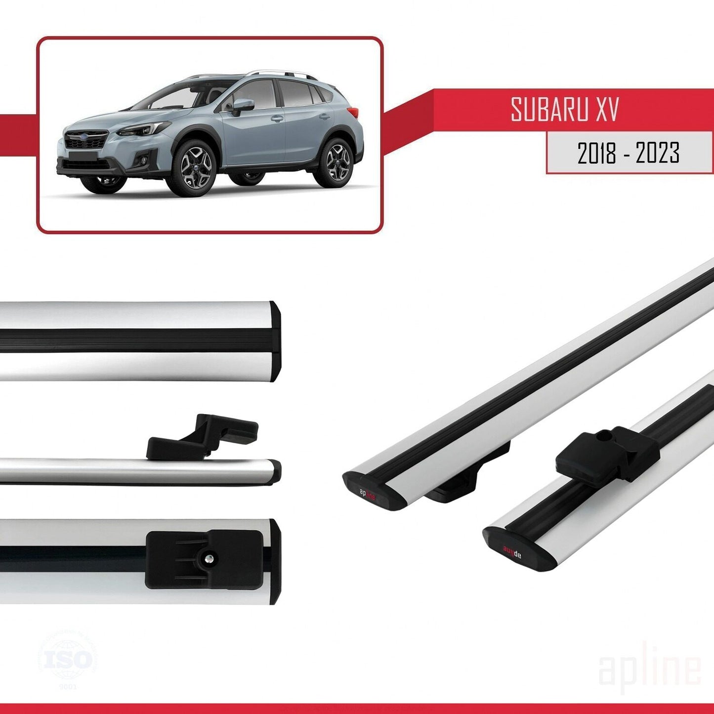 Compatible avec Subaru XV 2 2018-2023 BASIC Model Barres de Toit Railing Porte-Bagages de Voiture Gris Aluminium 2 Barres