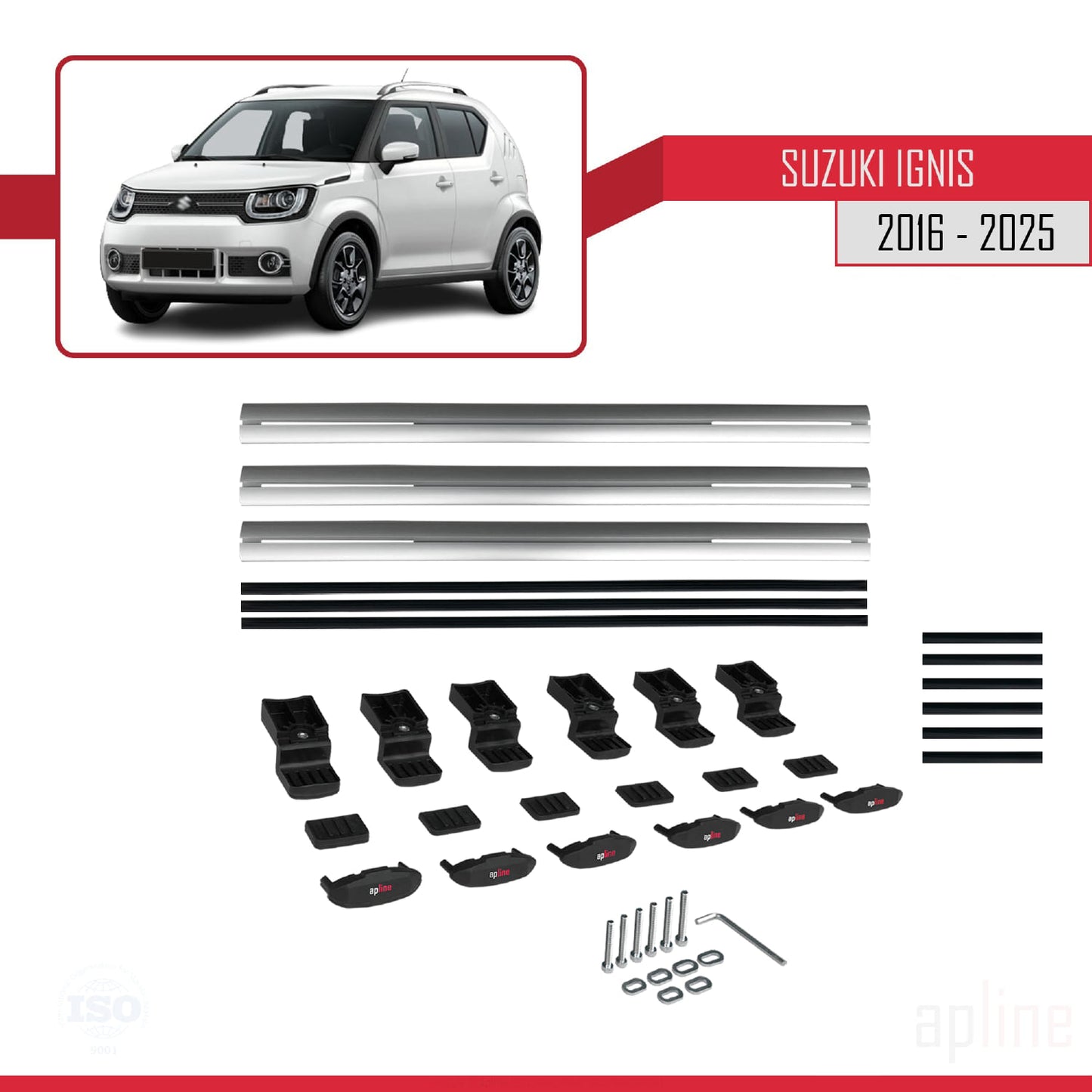 Compatible avec Suzuki Ignıs 2016-2025 BASIC Model Barres de Toit Railing Porte-Bagages de Voiture Gris Aluminium 3 Barres