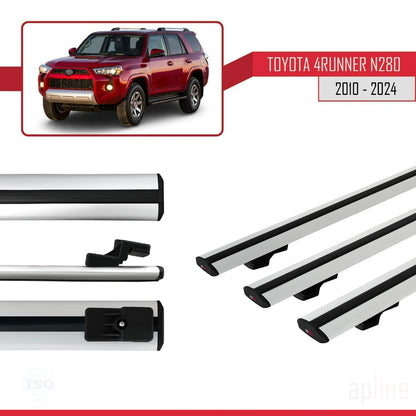Compatible avec Toyota 4Runner (N280) 2010-2024 BASIC Model Barres de Toit Railing Porte-Bagages de Voiture Gris Aluminium 3 Barres