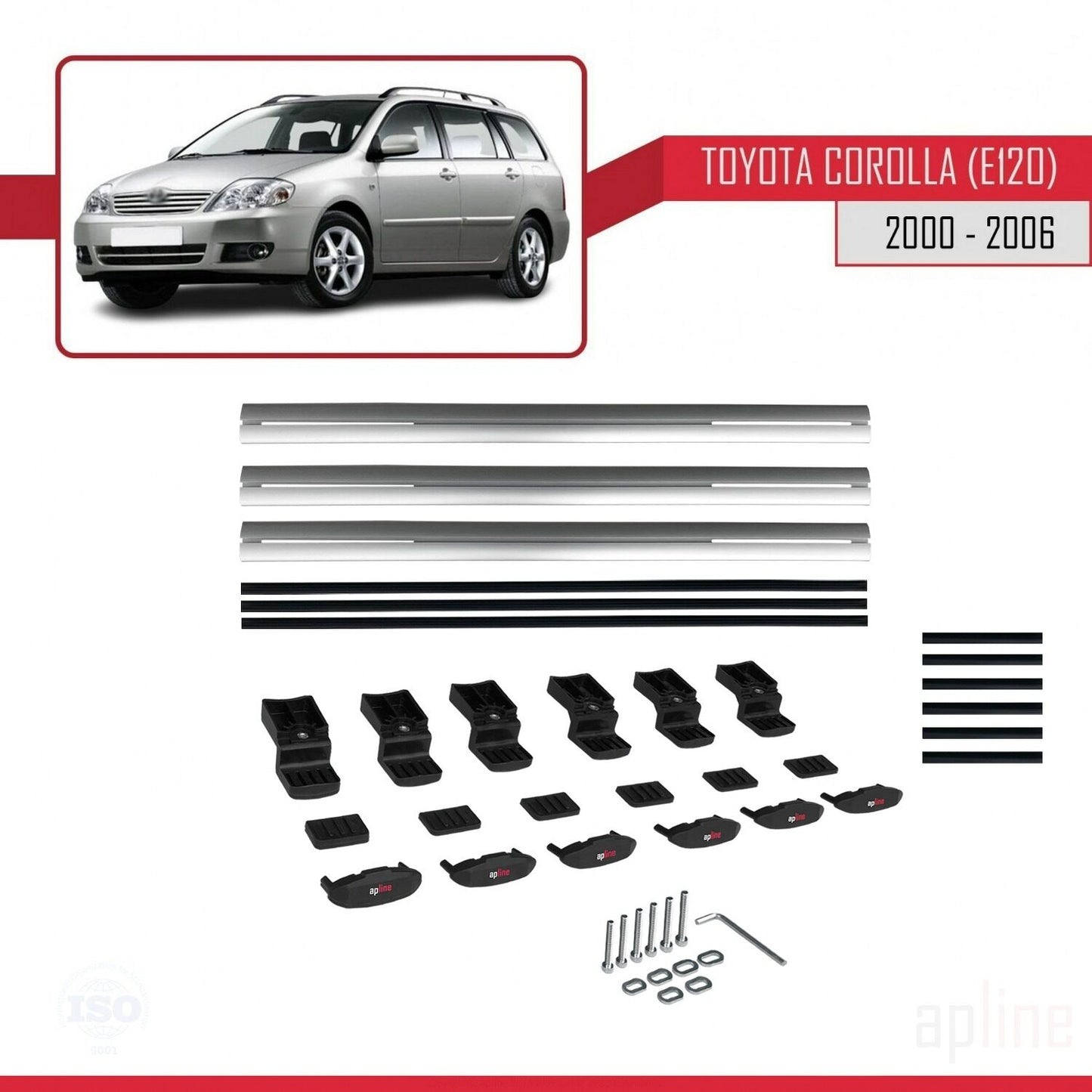 Compatible avec Toyota Corolla 9 (E120) Break 2000-2006 BASIC Model Barres de Toit Railing Porte-Bagages de Voiture Gris Aluminium 3 Barres