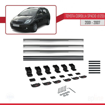 Compatible avec Toyota Corolla Spacio 2 (E120) 2001-2007 BASIC Model Barres de Toit Railing Porte-Bagages de Voiture Gris Aluminium 3 Barres