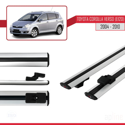 Compatible avec Toyota Corolla Verso 2 (AR10) 2004-2010 BASIC Model Barres de Toit Railing Porte-Bagages de Voiture Gris Aluminium 2 Barres