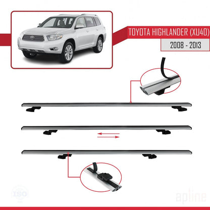 Compatible avec Toyota Highlander (XU40) 2008-2013 BASIC Model Barres de Toit Railing Porte-Bagages de Voiture Gris Aluminium 3 Barres