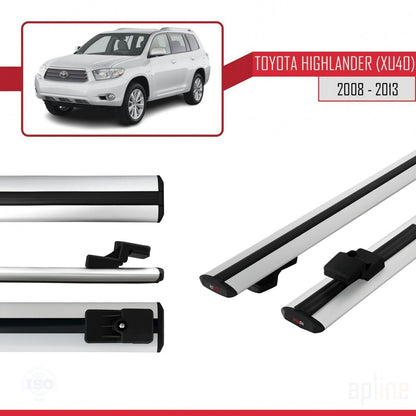 Compatible avec Toyota Highlander (XU40) 2008-2013 BASIC Model Barres de Toit Railing Porte-Bagages de Voiture Gris Aluminium 2 Barres