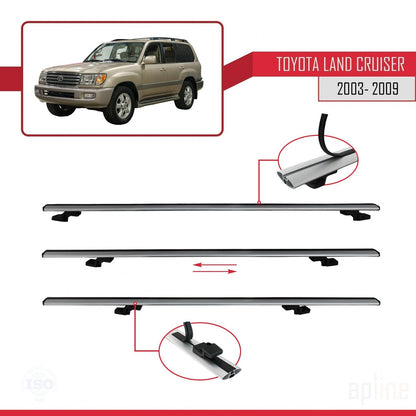 Compatible avec Toyota Land Cruiser (J100) 2003-2007 BASIC Model Barres de Toit Railing Porte-Bagages de Voiture Gris Aluminium 3 Barres