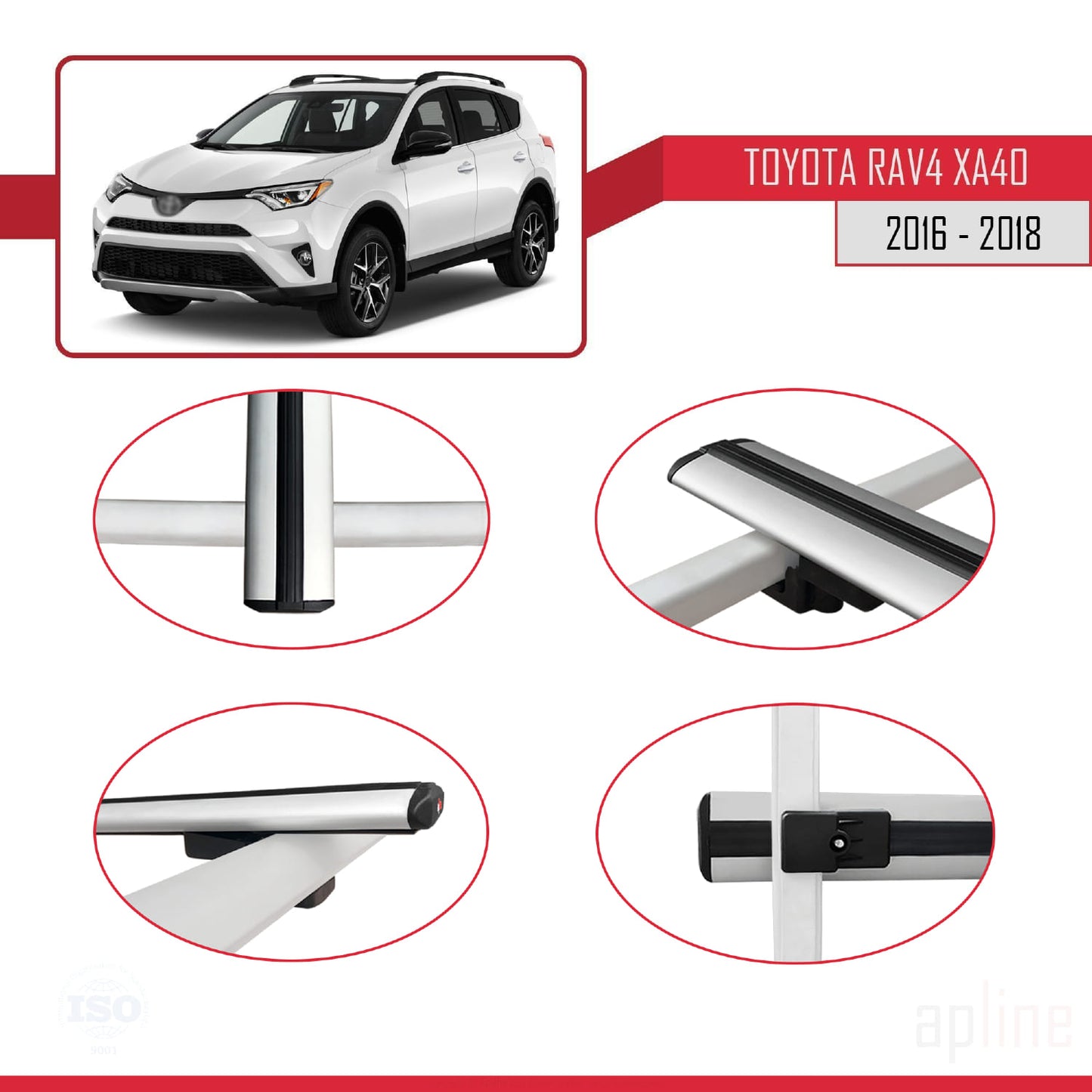 Compatible avec Toyota RAV4 IV (XA40) Post-Facelift 2016-2018 BASIC Model Barres de Toit Railing Porte-Bagages de Voiture Gris Aluminium 3 Barres