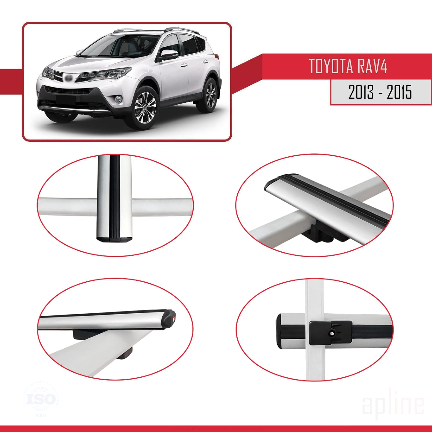 Compatible avec Toyota RAV4 IV (XA40) Pre-Facelift 2013-2015 BASIC Model Barres de Toit Railing Porte-Bagages de Voiture Gris Aluminium 2 Barres