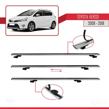 Compatible avec Toyota Verso (AR20) 2009-2018 BASIC Model Barres de Toit Railing Porte-Bagages de Voiture Gris Aluminium 3 Barres
