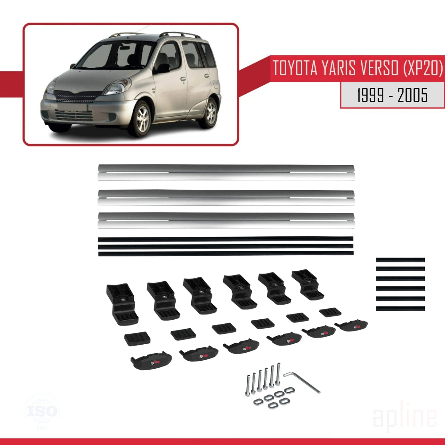 Compatible avec Toyota Yaris Verso (XP20) 1999-2005 BASIC Model Barres de Toit Railing Porte-Bagages de Voiture Gris Aluminium 3 Barres