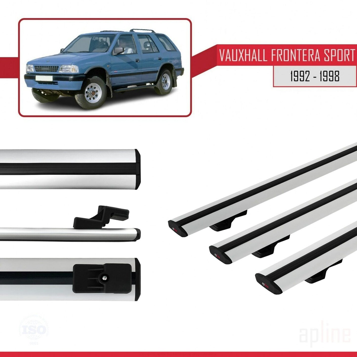 Compatible avec Vauxhall Frontera Sport 1992-1998 BASIC Model Barres de Toit Railing Porte-Bagages de Voiture Gris Aluminium 3 Barres